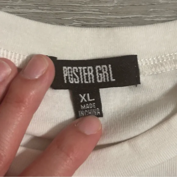 Poster Girl White Baby Tee Size XL Glitter Festival Y2K Soft Girl - Picture 3 of 7